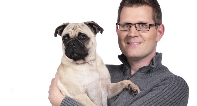 man and pug