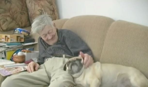 old man and pug
